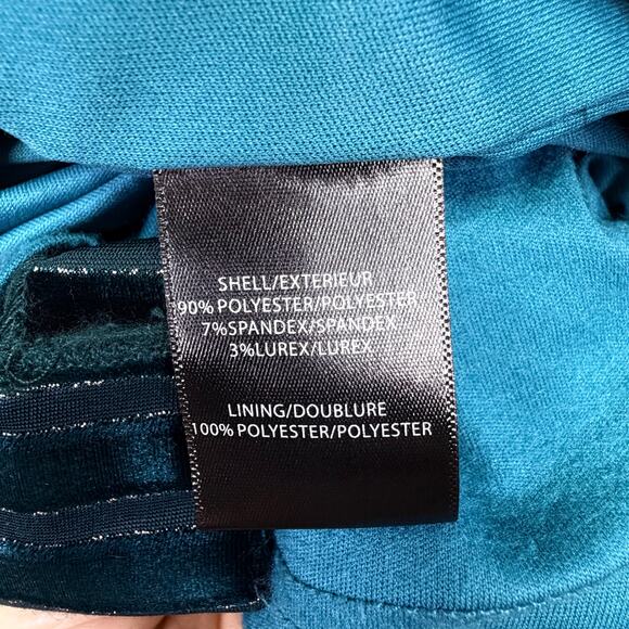 Belle BADGLEY MICSHKA Velvet Long Gown Womens 6 Teal Blue Stripes Formal Evening - Picture 10 of 11